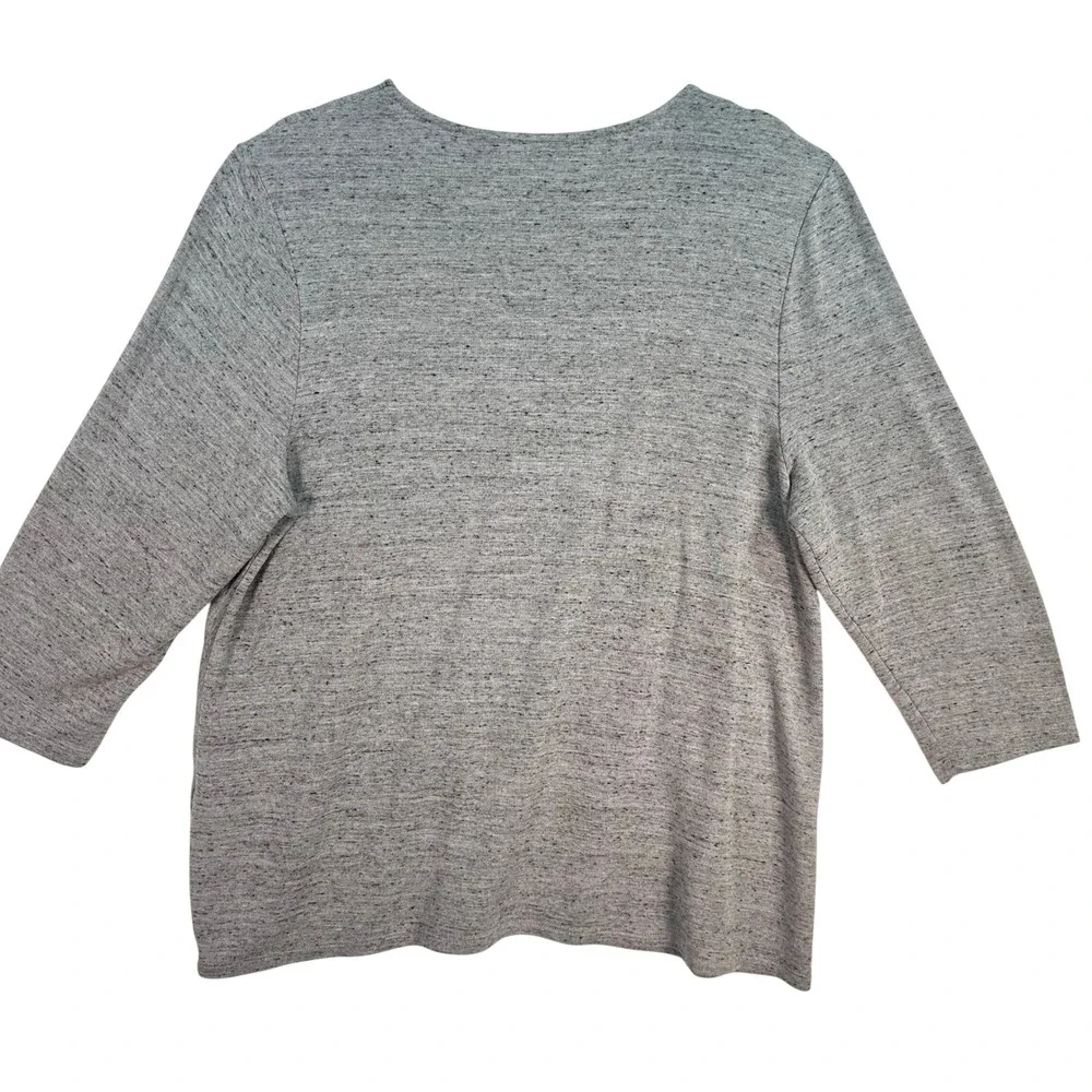 Chico's Knit Top Womens XL Gray 3/4 Sleeve Scoop Neck Heathered Pullover - Picture 2 of 8